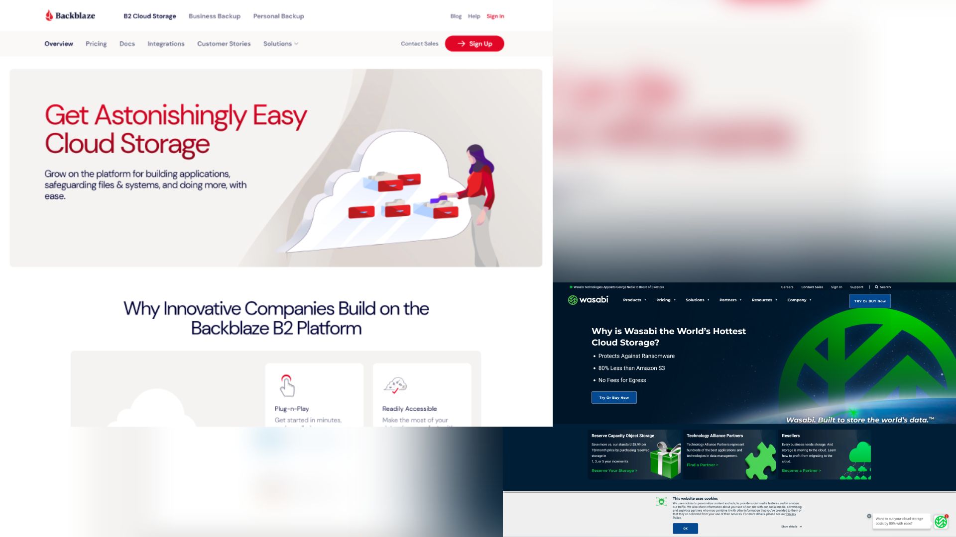 Backblaze B2 and Wasabi website