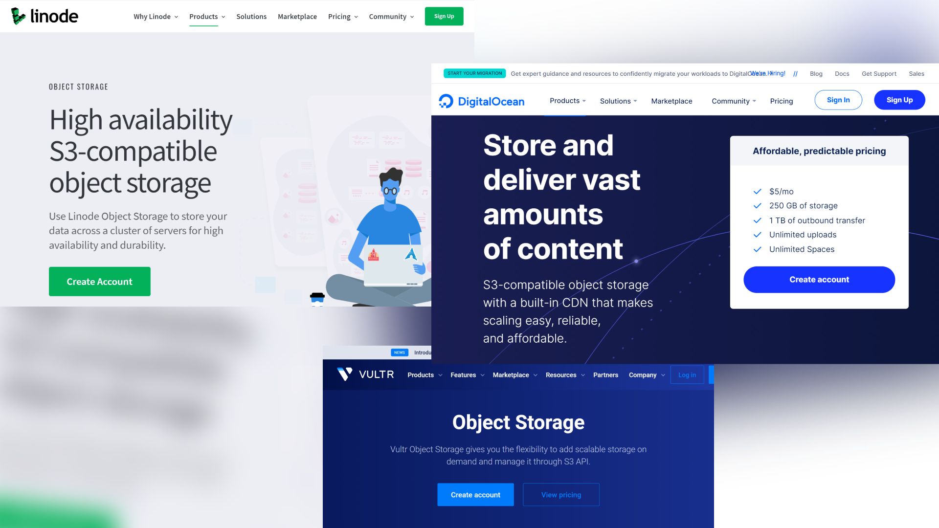 DigitalOcean and Linode website