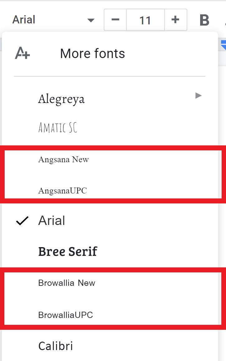 Local fonts in the font dropdown menu